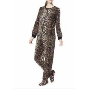 Nick And Nora Womens Small Leopard Fleece Footed Pajamas One Piece Sleepwear